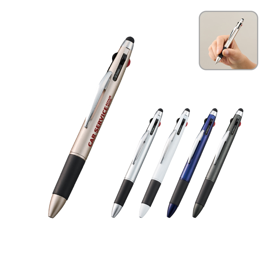 販促STYLE タッチペン付3色+1色スリムペン(再生ABS)