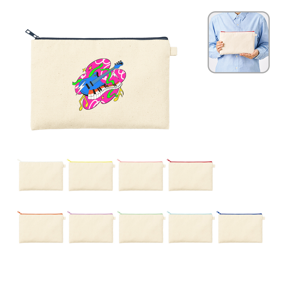 カラーファスナーキャンバスフラットポーチ(M)