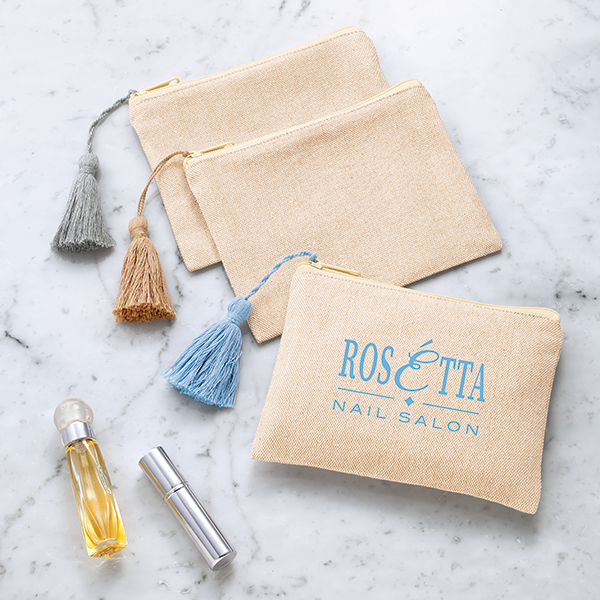 リサイクルコットンタッセル付きフラットポーチ