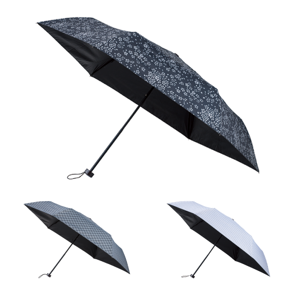 モノクロ和柄　晴雨兼用折りたたみ傘