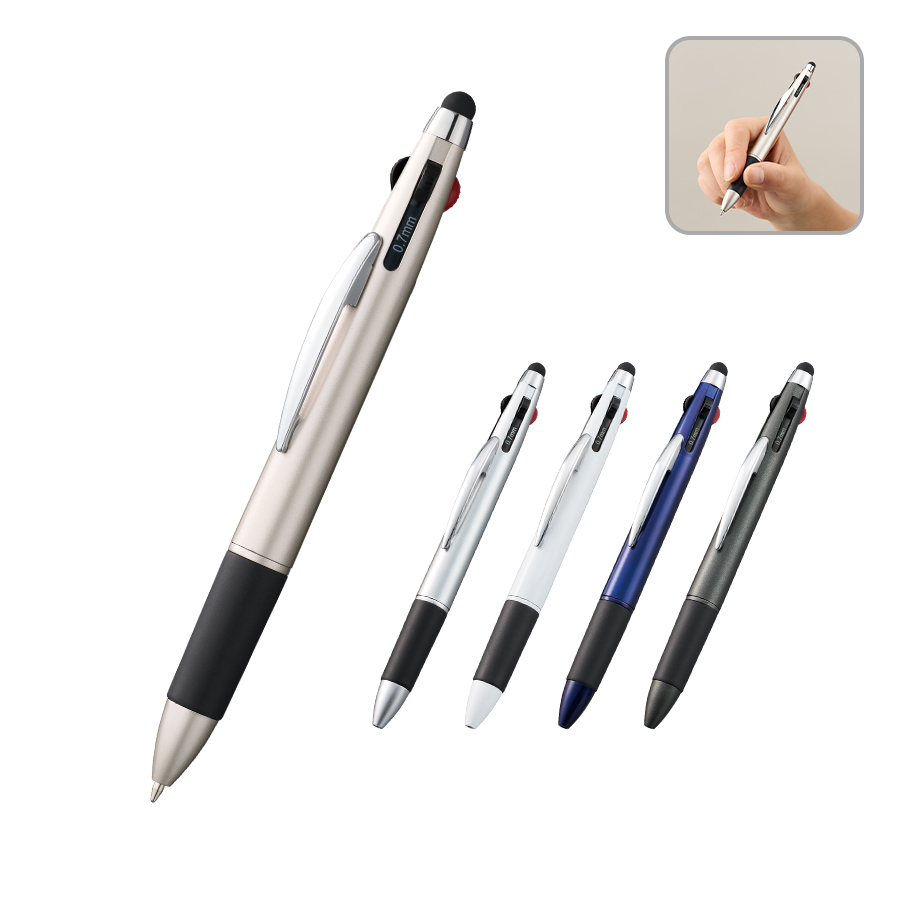 販促STYLE タッチペン付3色+1色スリムペン(再生ABS)