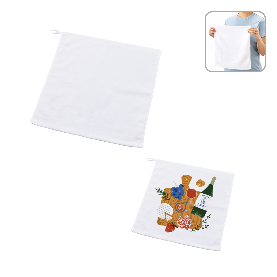 プリントしやすいコットンシャーリングループ付タオル