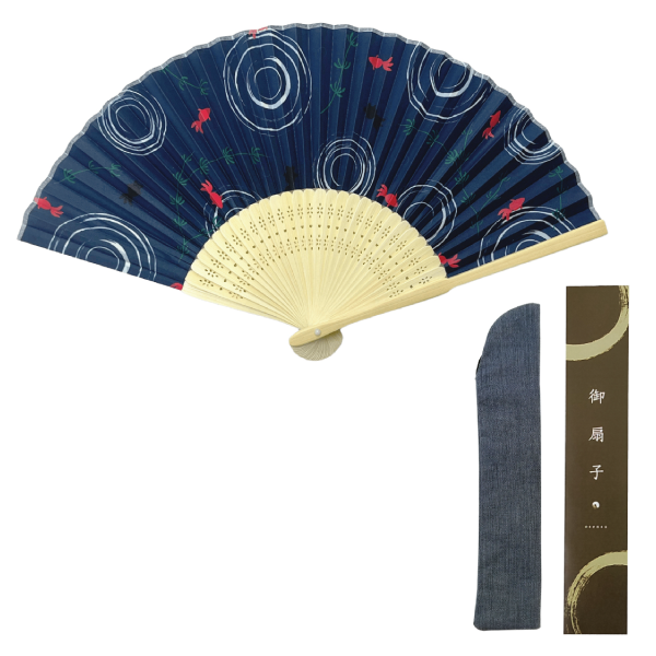 白竹紺地金魚扇子　　扇子袋セット　